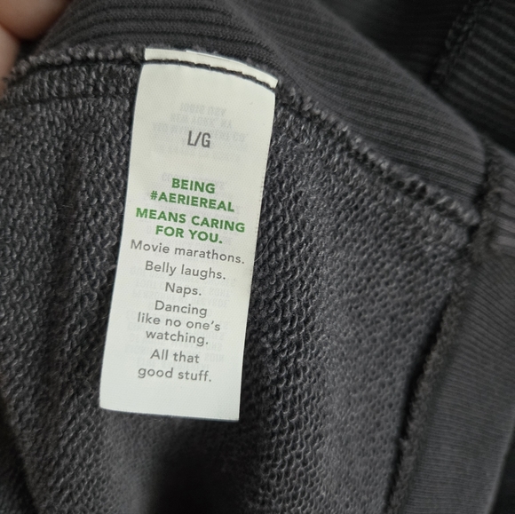 AERIE Dark Gray Puff Sleeve Cotton blend Top - Picture 5 of 8